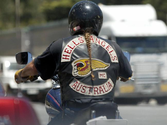 Hells Angels motorcyle gang member bikie pulled over by police on Glen Osmond Road and the South Eastern Freeway (Princes Highway) 18 Dec 2003.