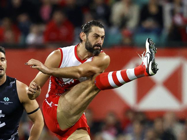 Sydney's Brodie Grundy during the Sir Doug Nicholls Round match between the Sydney Swans and Carlton Blues at the SCG on May 17, 2024. Photo by Phil Hillyard (Image Supplied for Editorial Use only – **NO ON SALES** – Â©Phil Hillyard )