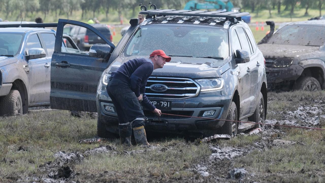 The carpark at Mt Duneed on Sunday after the A Day on the Green Crowded House show. Picture: Mark Wilson