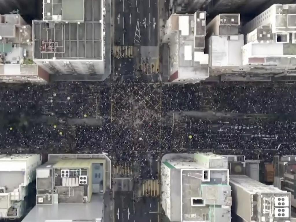 Hong Kong citizens in a massive protest. Picture: Cable TV Hong Kong via AP