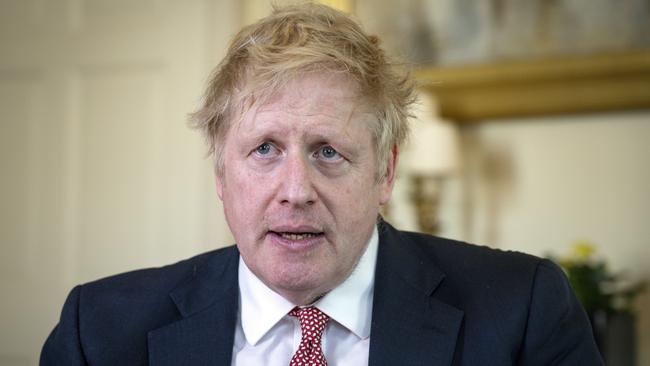 British Prime Minister Boris Johnson records a video message on Easter Sunday at Number 10 after his release from hospital, before leaving for Chequers. Picture: Pippa Fowles