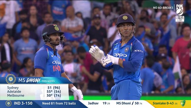 MS Dhoni brings up his 50. Picture: Fox Sports