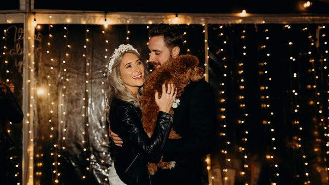 Mitchell Tindall and Dimity Redcliffe share their first wedding dance with Peanut. Picture: Tessa Shannon