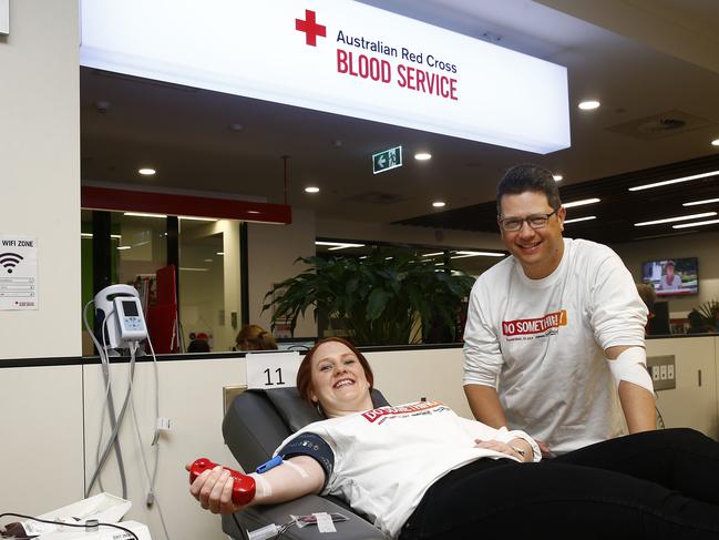 DoSomething Day 2018 . L to R;  News Local Staff ,Marketing Executive Sarah Watson and  Editor Antony Field   give a blood donation at the Red Cross Blood Service in the city. Picture: John Appleyard