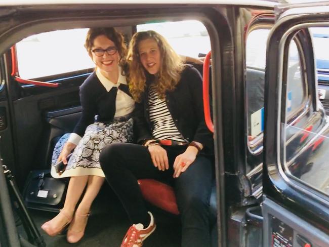 Twitter image by Anna Whitelock saying 'Great fun to hang out with the legend that is Australia’s @annabelcrabb talking all things royal past and present in a London cab! #RoyalWedding'.