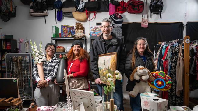 Carol Keti, Caroline Bryson, Simon Reeves and Emma Delladio in the opportunity xhop in Labuan Square, Norlane. Picture: Brad Fleet