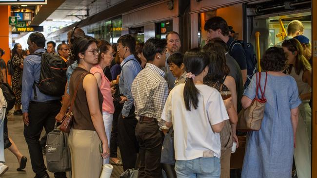 Commuters dealing with train delays and cancellations at Chatswood train station due to union action this week. Picture: Thomas Lisson