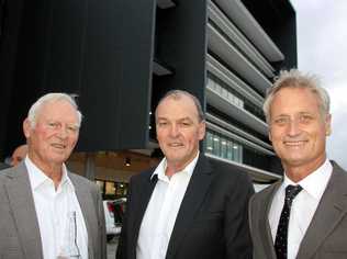 ?Jack Hutchinson, Greg Quinn and Scott Hutchinson of Hutchinson Builders at the new Youi headquarters, Sippy Downs. Picture: Erle Levey