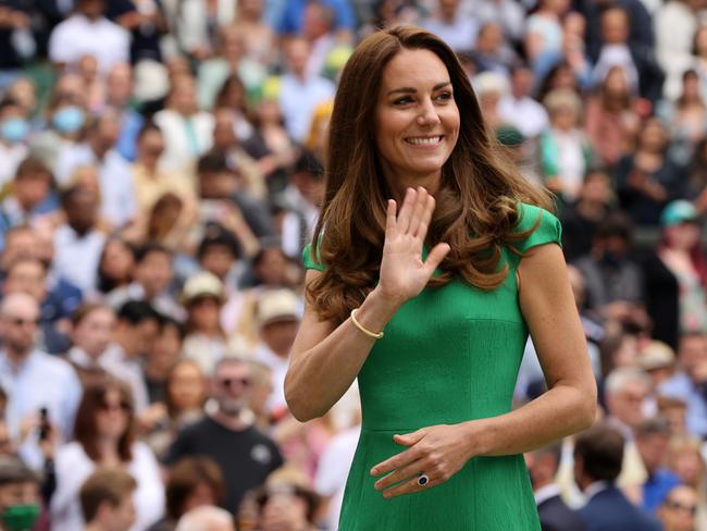 Catherine, Duchess of Cambridge waves to the crowd after the match. Picture: Getty Images