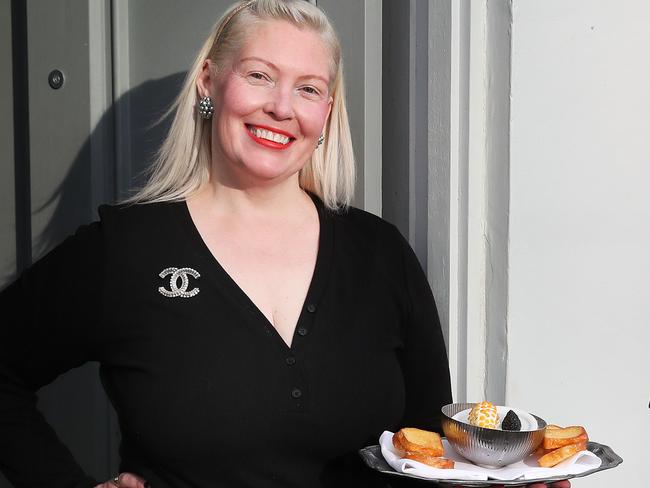 Louise Radman co-owner of Institut Polaire with one of the caviar dishes on offer.  Caviar experience at Institut Polaire in Hobart.  Picture: Nikki Davis-Jones