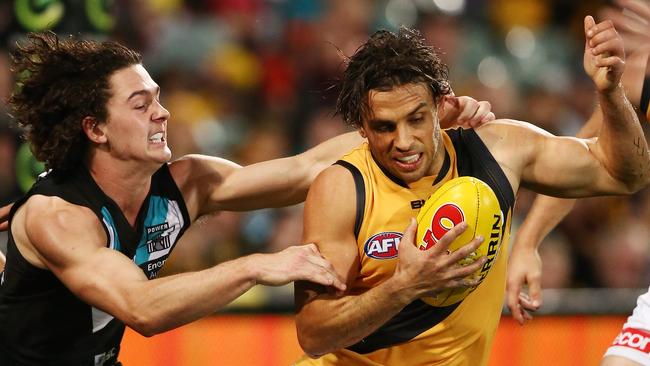 Hard nut ... Darcy Byrne-Jones tackles Richmond’s Sam Lloyd. Picture: Morne de Klerk Getty Images)