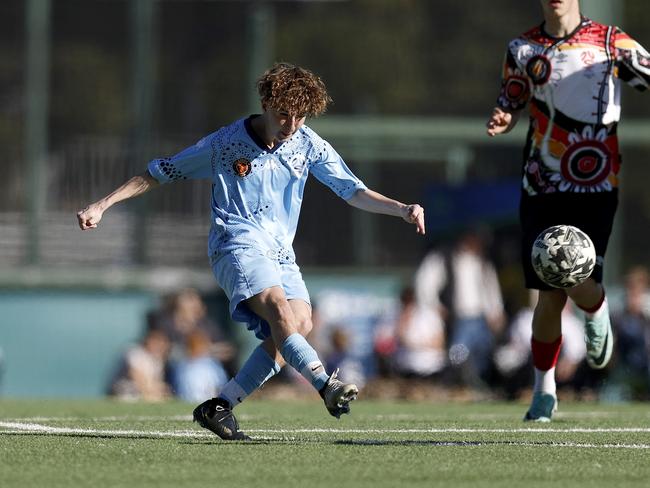 Cooper Smith. Picture: Michael Gorton. U16 Boys NAIDOC Cup at Lake Macquarie Regional Football Facility.