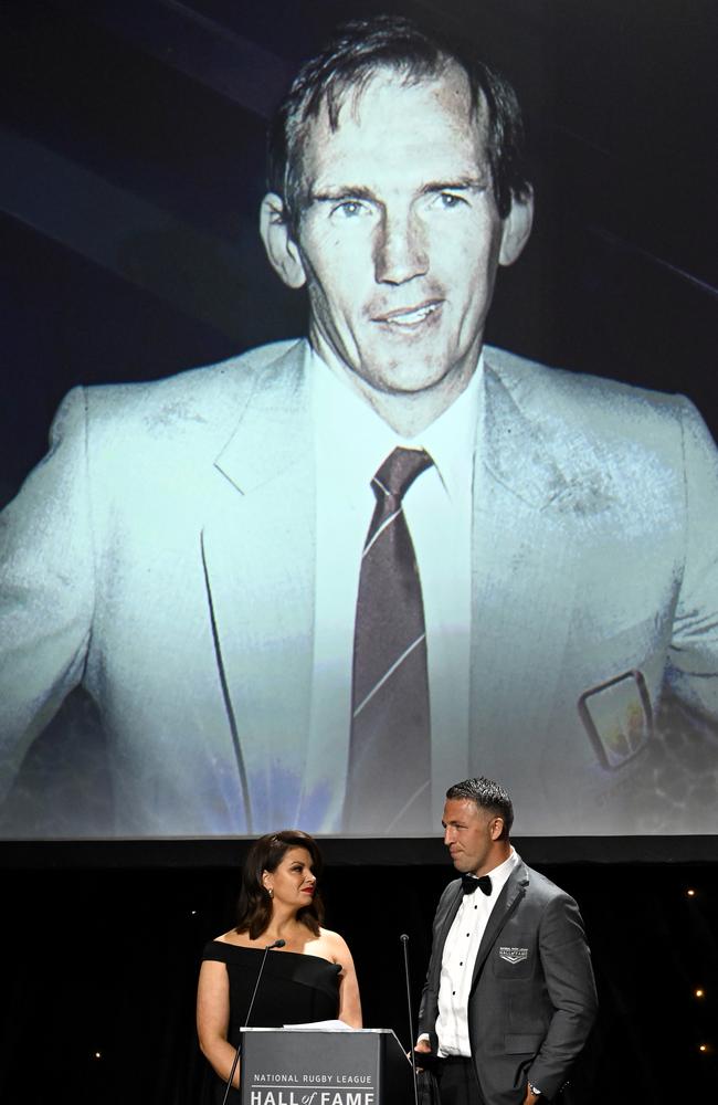 Sam Burgess stood in for Wayne Bennett at the Hall of Fame ceremony.