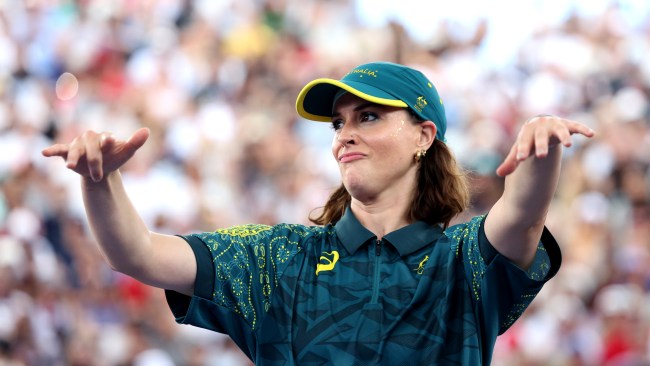 Raygun of Team Australia reacts during the B-Girls Round Robin - Group B on day fourteen of the Olympic Games Paris 2024. Picture: Elsa/Getty Images