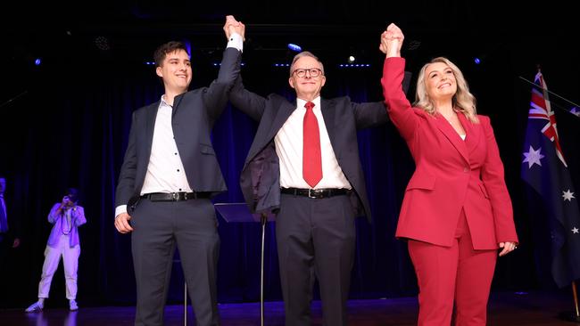 Anthony Albanese claimed victory just after 10pm on Saturday night. Picture: Jason Edwards / NewsWire