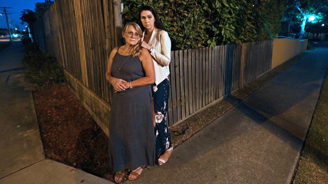 Murder victim Shandee Blackburn’s mother Vicki Blackburn and sister Shannah Blackburn, around the time and at the site of her murder on the corner of Juliet st and Boddington st in Mackay. Picture: Lyndon Mechielsen / The Australian