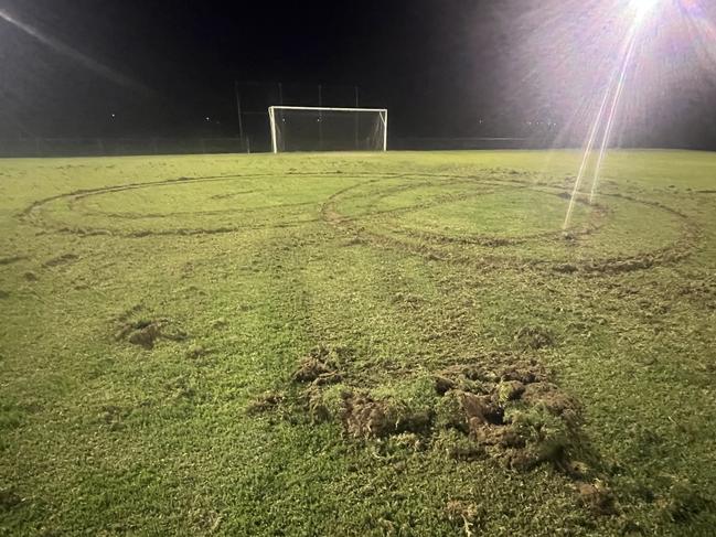 Hooners have damaged the training pitch of the Baxter Soccer Club on Thursday night. Picture: Supplied