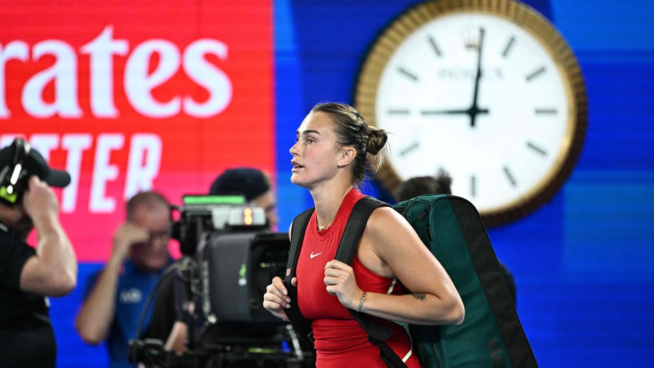 Sabalenka’s clash began two hours later than scheduled. (Photo by Anthony WALLACE / AFP)