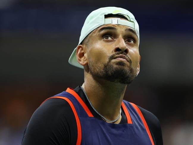 NEW YORK, NEW YORK - SEPTEMBER 04: Nick Kyrgios of Australia celebrates  against Daniil Medvedev during their Men's Singles Fourth Round match on Day Seven of the 2022 US Open at USTA Billie Jean King National Tennis Center on September 04, 2022 in the Flushing neighborhood of the Queens borough of New York City. (Photo by Mike Stobe/Getty Images)