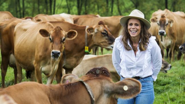 Positive approach: Gippsland Jersey co-founder Sallie Jones with a Jersey herd. Picture: Zoe Phillips