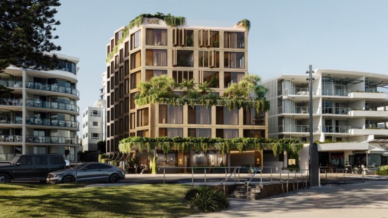 Artist impressions of the hotel proposed for 31 Esplanade Bulcock Beach, Caloundra. Photo: Fraser and Partners/5ive Co