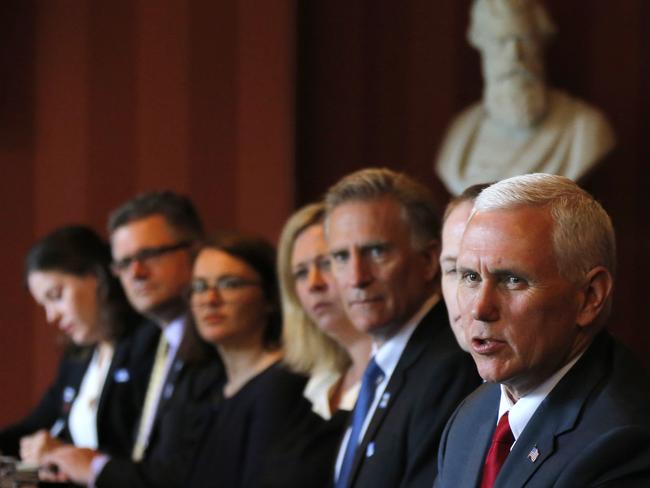 US Vice President Mike Pence speaks during the high-level meeting at Admiralty House in Sydney.