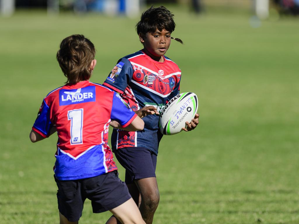 Zac for Harristown State School Blue in the inaugural Primary Interschools Reconciliation Touch Carnival hosted by Glenvale State School, Wednesday, May 28, 2025. Picture: Kevin Farmer