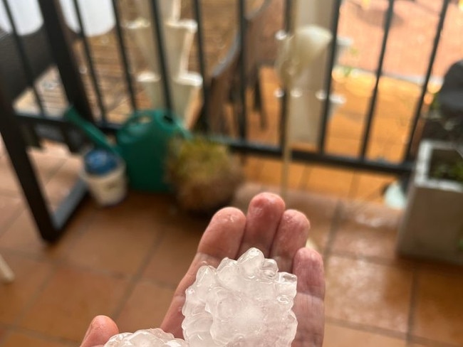 Golf ball sized hail stones from Fortitude Valley in Brisbane. Picture: Higgins Storm Chasing/Sarah.