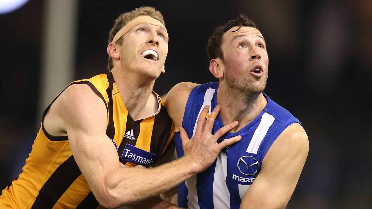 Would Hawthorn’s Ben McEvoy and North Melbourne’s Todd Goldstein be good fits at the Western Bulldogs? Picture: Michael Klein