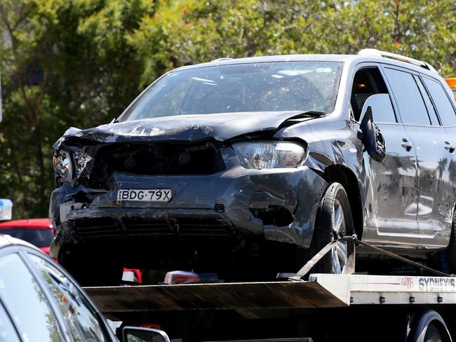 Car being removed from Banksia Road Primary School in Greenacre after a Female driver crashed her Toyota Kruger into the school killing two students and badly injuring at least nine students. Picture: Jonathan Ng