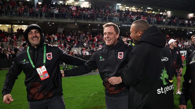 Dragons interim coach Ryan Carr celebrates victory in his first week on the job. Picture: Getty Images.