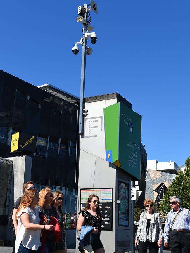 The loudspeakers at Federation Square. Picture: Josie Hayden