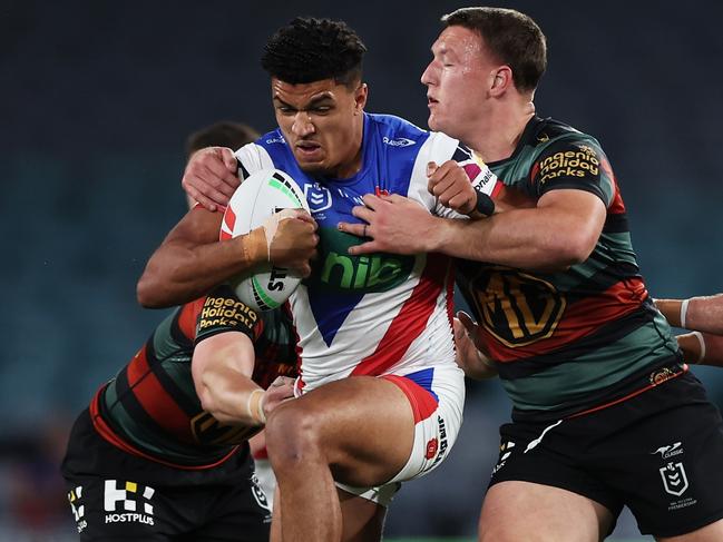 Knights second-rower Kai Pearce-Paul appears set to test his value on the NRL open market. Picture: Getty Images