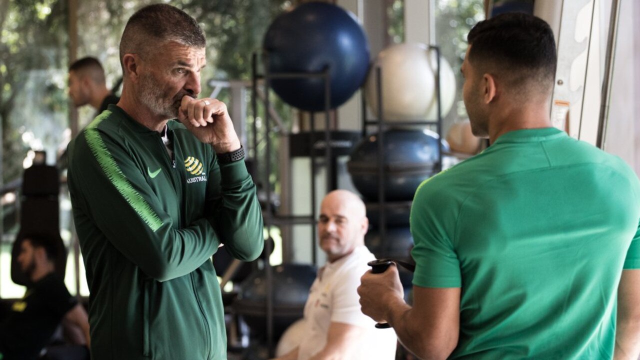 Dr Craig Duncan takes a gym session with the Socceroos in Antalya, Turkey