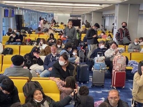 Stranded Jetstar passenger at Osaka airport. Picture Twitter 2.jpg