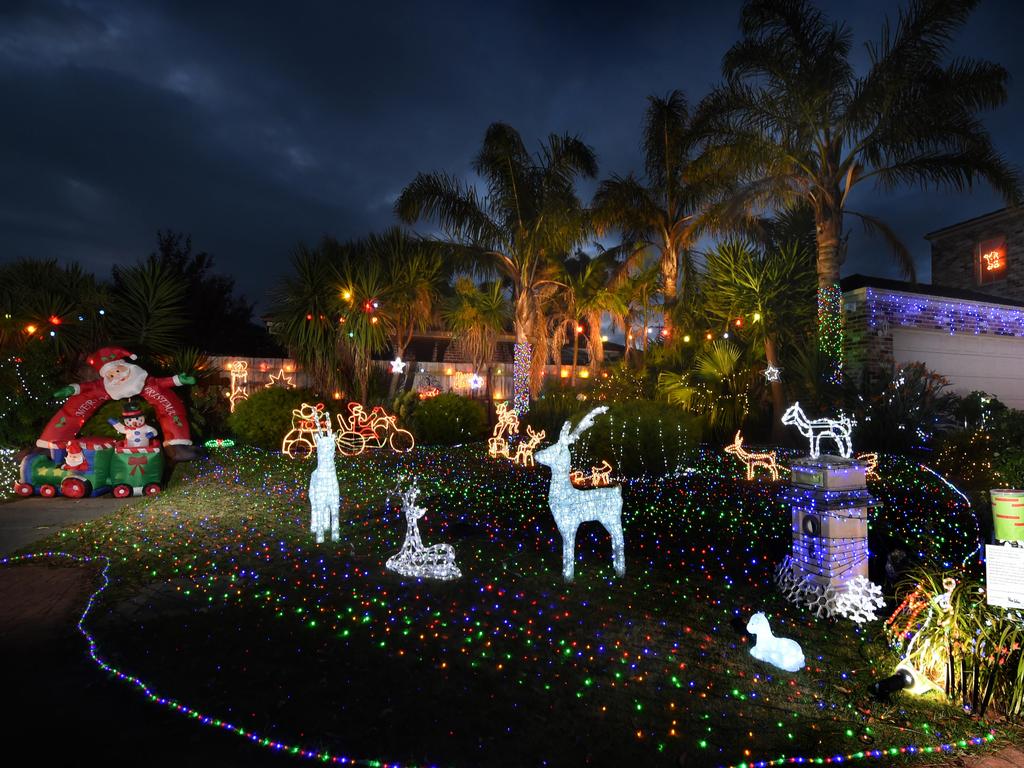 Sam Di Gennaro, 20, has put up Christmas lights at his double-storey family home in Tennis Court, Mornington from the time he was 16. Picture: Tony Gough