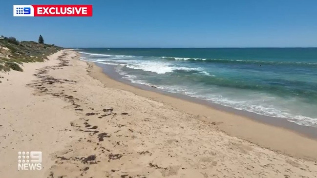 Cosies surf break, Mandurah, was closed on Wednesday morning after Bryce’s terrifying shark encounter. Picture: Nine News