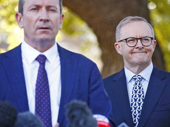 Premier Mark McGowan made his comments while campaigning with federal Labor leader Anthony Albanese in Perth on Monday. Picture: Sam Ruttyn