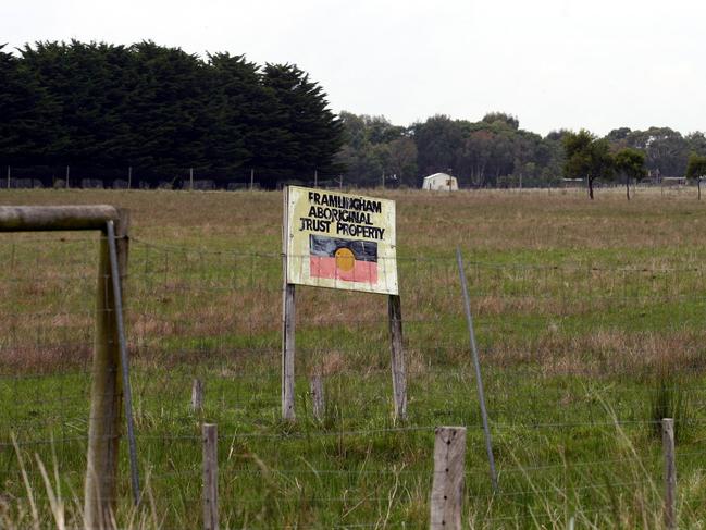 Sign indicating the Framlingham Aboriginal Trust property in Framlingham, near Yambuck, Victoria.