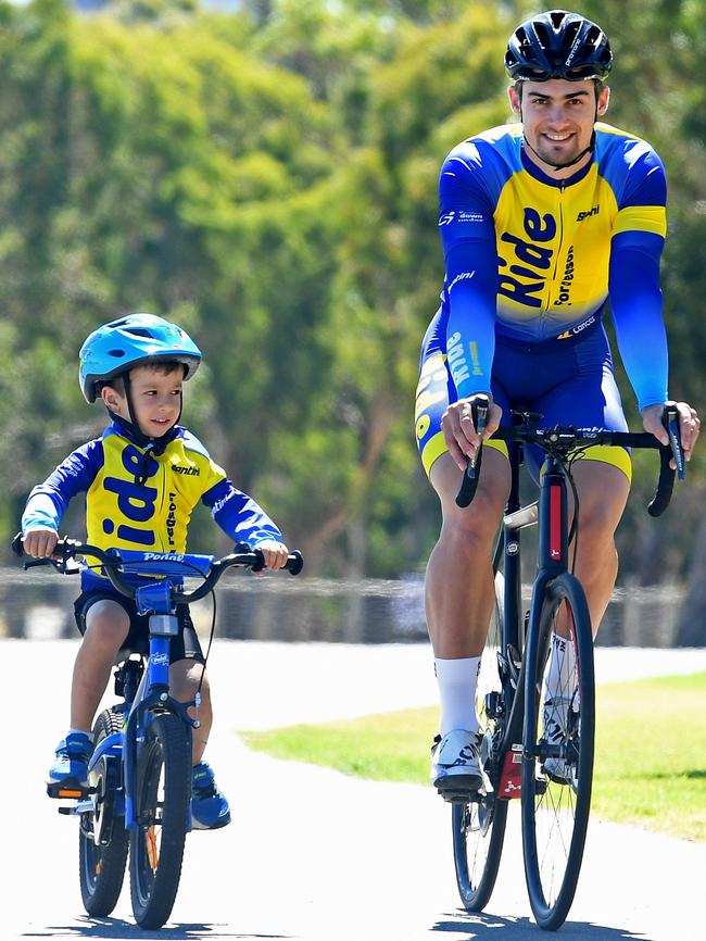 Olympic cyclist Matt Glaetzer (right) with Max Rocca, 4. Picture: Tom Huntley