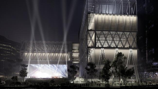 The design for Powerhouse Parramatta seen lit up at night. Picture: Supplied