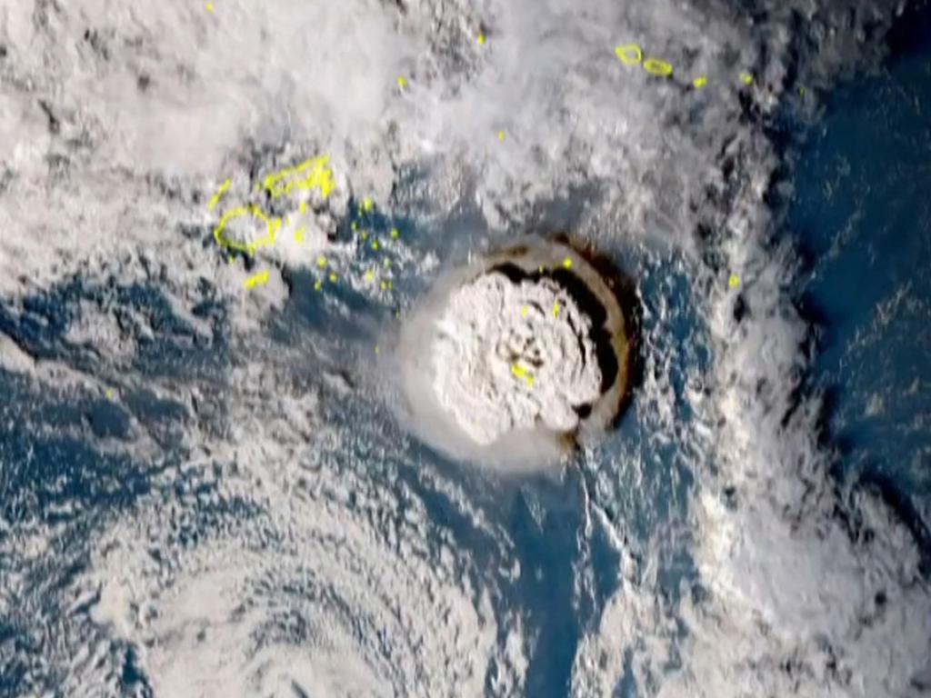 The volcanic eruption could be seen from space. Picture: National Institute of Information and Communications/AFP