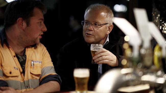 Prime Minister Scott Morrison meets locals at Molly Malone’s Irish Pub in Devonport, Tasmania, on Wednesday. Picture: Getty