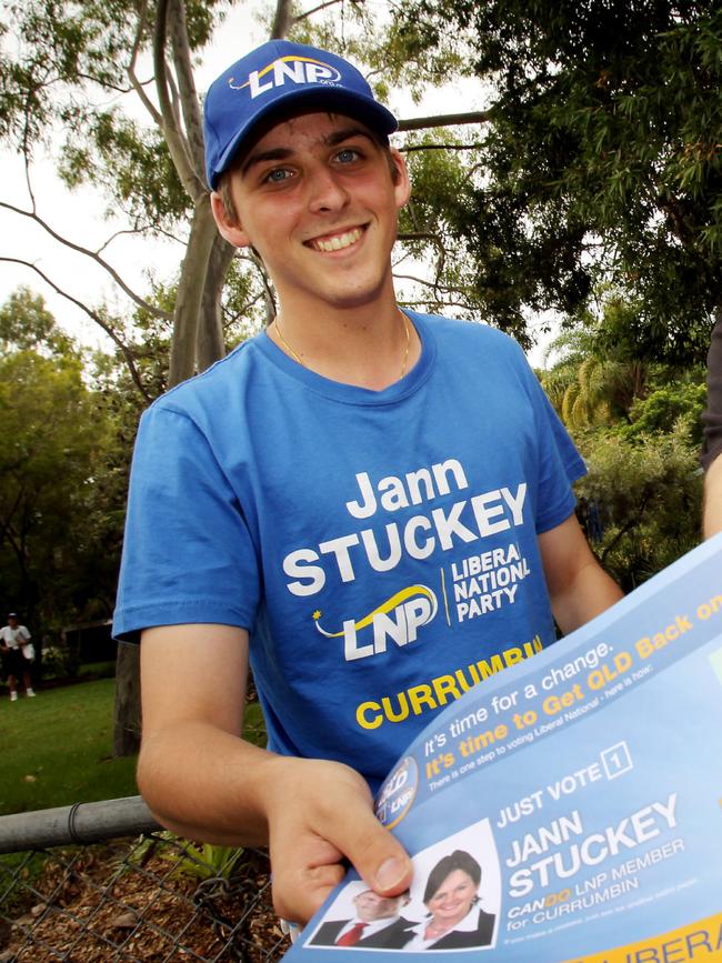 A younger Ben Naday handing out how-to-vote cards on the Gold Coast at a Queensland election.