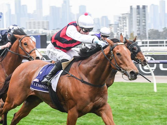 King Magnus ridden by Thomas Stockdale wins the VRC Community Plate at Flemington Racecourse on June 03, 2023 in Flemington, Australia. (Photo by Brett Holburt/Racing Photos via Getty Images)