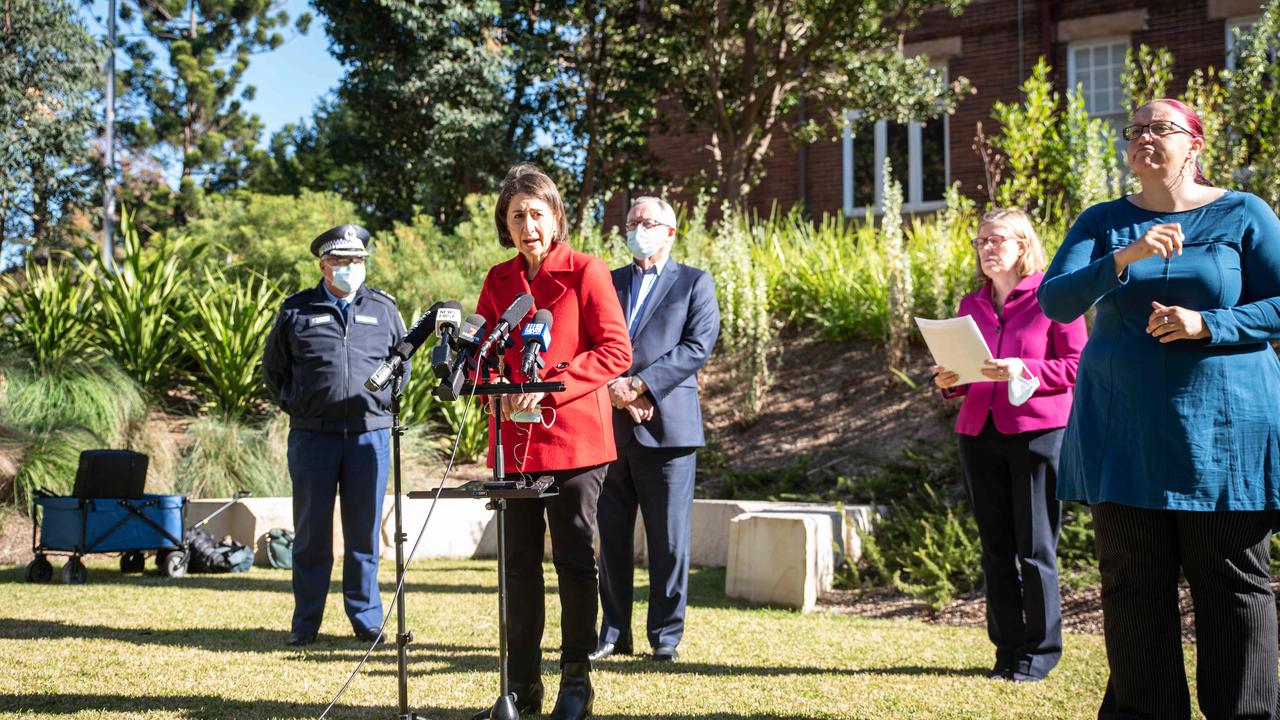 Premier Gladys Berejiklian announcing the new restrictions. Picture: NCA NewsWire / Flavio Brancaleone