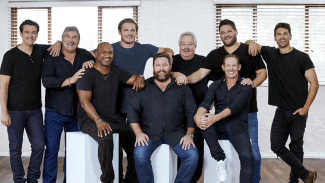 The All New Monty cast: Sam Moran, Dipper, Lote Tuqiri, George Burgess, Shane Jacobson, John Wood, Brendan Fevola, Todd McKenney and Matty J.