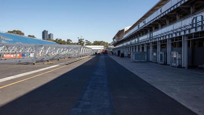 ADELAIDE, AUSTRALIA - NewsWIRE Photos OCTOBER 19, 2023: Premier Peter Malinauskas and 2023 Repco Supercars Championship Bathurst winner Shane van Gisbergen will inspect the VAILO Adelaide 500 track and provide an update on construction.9:00amAdelaide 500 Pit StraightVictoria Park, AdelaideEntry via Wakefield RdNick Harmsen 0422 888 991. Picture: NCA NewsWIRE / Emma Brasier