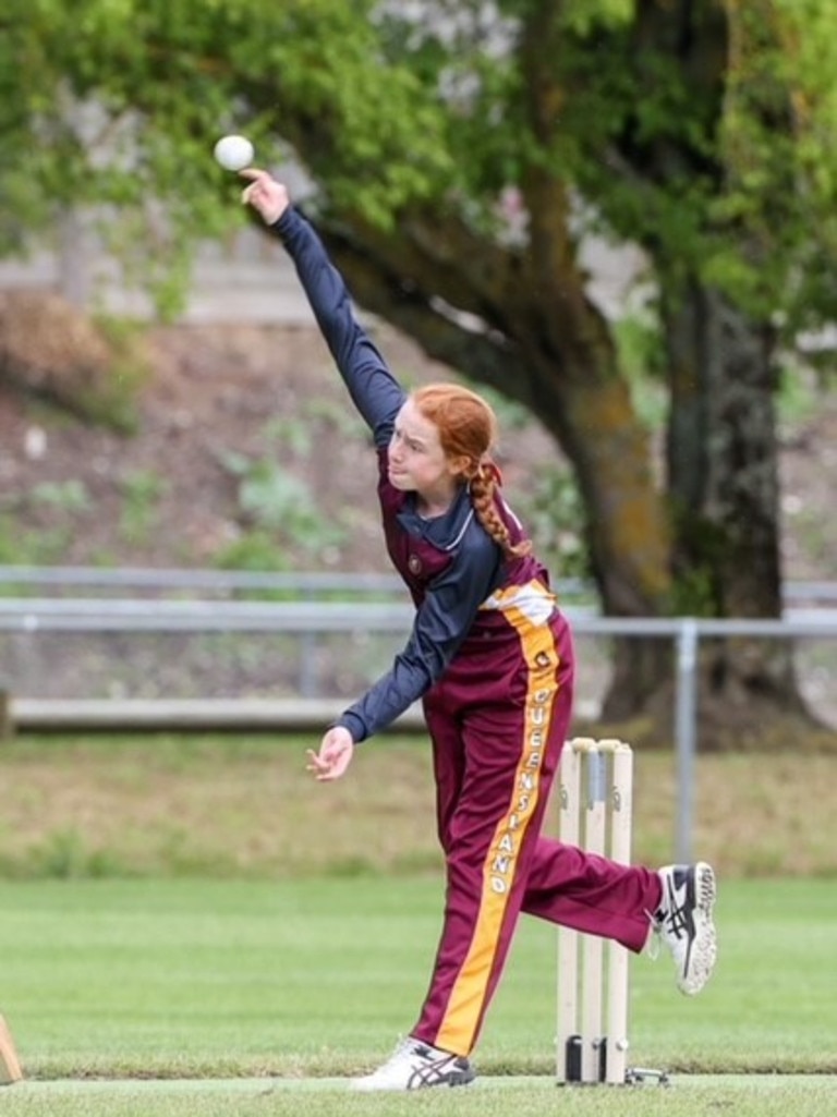 South Brisbane's Lucinda Hillier delivering her spin.