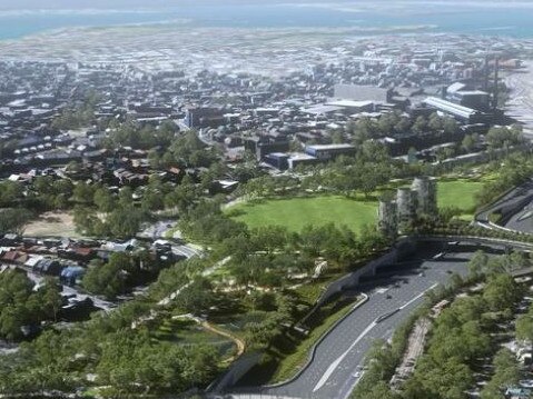 Artist impression of future Rozelle parklands, anticipated to reach completion in 2023